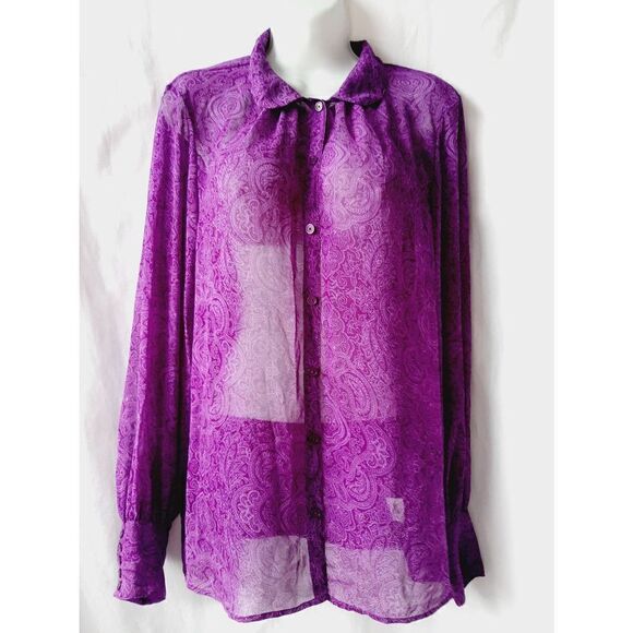 Liz Claiborne semi sheer purple sz 12 button down Peter pan collar blouse - Picture 1 of 4